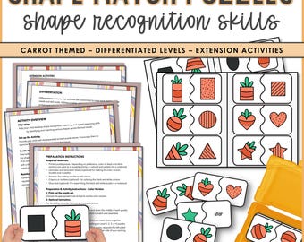 Shape Matching Puzzles for Toddlers and Pre-K, Carrot Shape Recognition Activity, Learning Shapes Activities for Toddlers