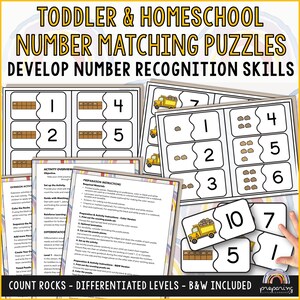 Number Match Puzzle for Toddlers, Hands-On Counting & Learning Activity, Homeschool and Preschool Printable Puzzles