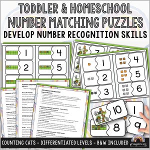Number Match Puzzle for Toddlers, Hands-On Counting & Learning Activity, Homeschool and Preschool Printable Puzzles, Cat Themed Activity