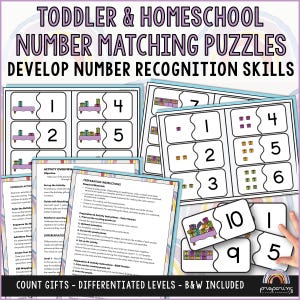 Number Match Puzzle for Toddlers, Hands-On Counting & Learning Activity, Homeschool and Preschool Printable Puzzle, Birthday Gift Themed