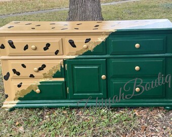 Hunter Green and Carmel Leopard Dresser