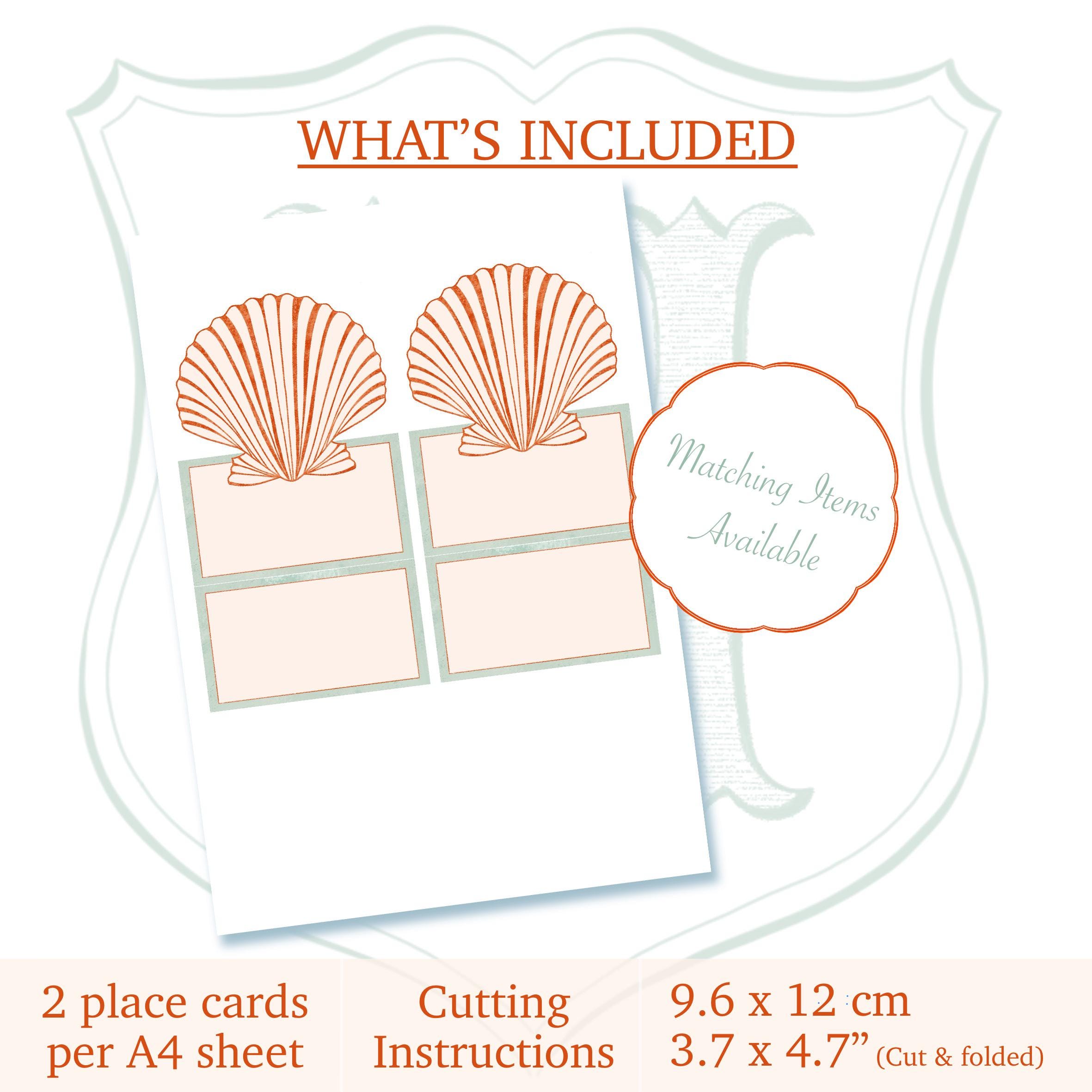 Editable Nautical Shell Place Cards: Beach Wedding Decor (digital ...