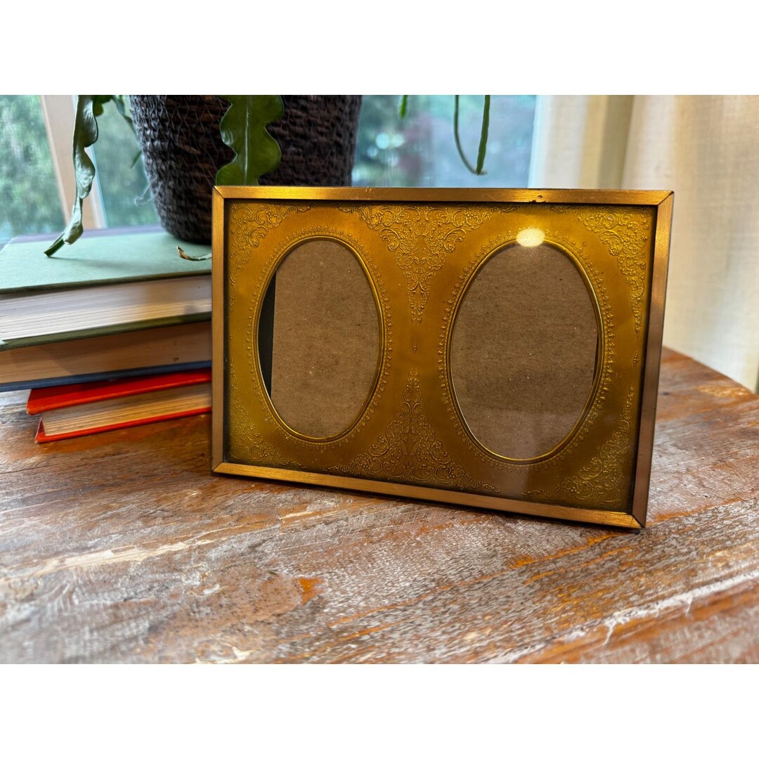 Vintage Gold Double Oval Picture Frame Ornate Filigree Tabletop Wall 6 ...