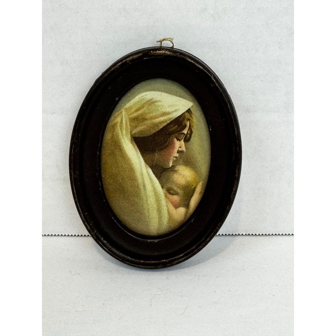 Vintage Madonna and Child Miniature Oval Framed Print Mother Baby ...