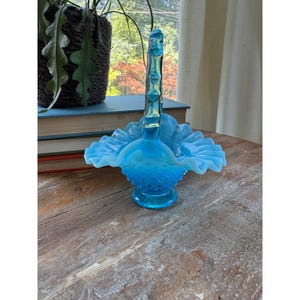 Fenton Blue Opalescent Hobnail Basket - Etsy