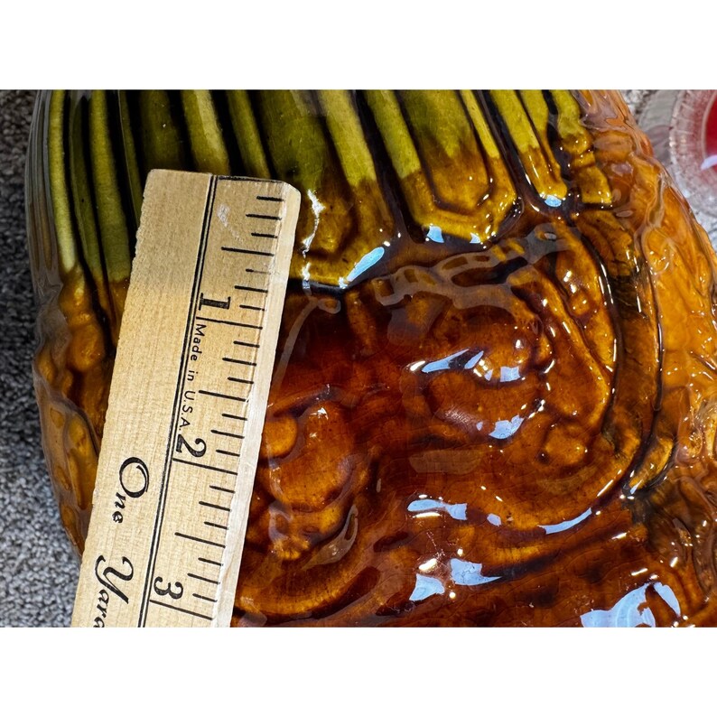 Vintage Majolica Style Mccoy Green Man Planter Ceramic Drip Glaze Brown ...