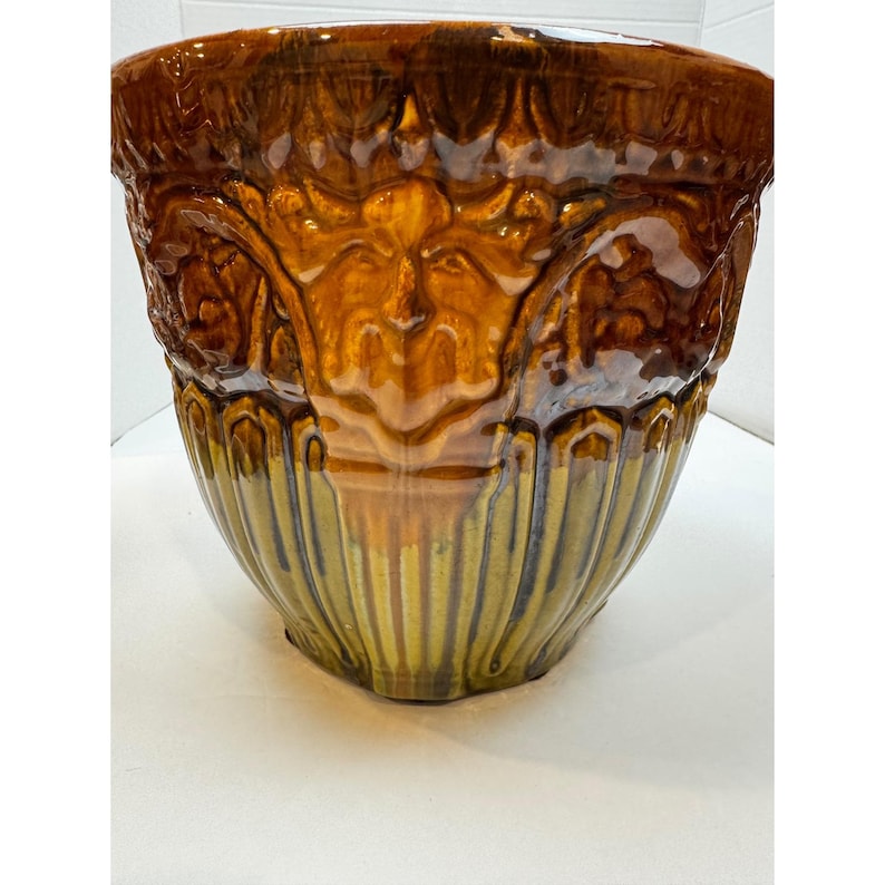 Vintage Majolica Style Mccoy Green Man Planter Ceramic Drip Glaze Brown ...