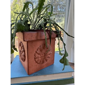 Vintage Terracotta Sun Face Square Planter Rustic Clay Garden Pot 5 Inch