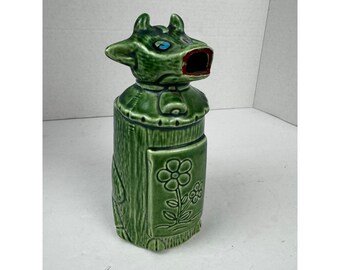 Vintage Green Glazed Ceramic Cow Creamer Pitcher Anthropomorphic Folk Art 8in