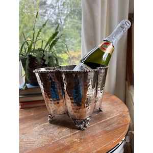 Vintage Hammered Silver Plate Quatrefoil Wine Chiller Scrolled Feet  Cache pot