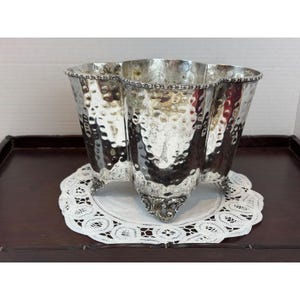 Vintage Hammered Silver Plate Quatrefoil Wine Chiller Scrolled Feet  Cache pot