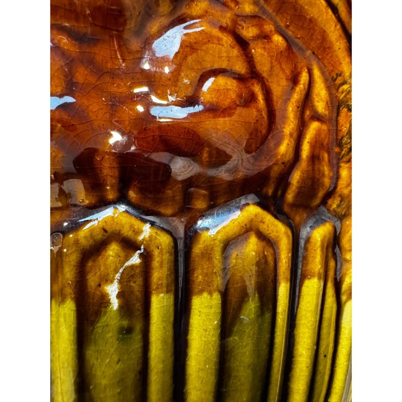 Vintage Majolica Style Mccoy Green Man Planter Ceramic Drip Glaze Brown ...