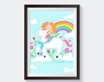 Unicorns, Mermaids & Rainbows...Oh My! Vertical Art Print, Wall Art, Printable, Digital Download