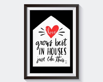 Love Grows Best In Houses Just Like This Art Print, Wall Art, Printable, Digital Download