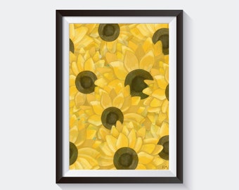 Kansas Sunflowers Art Print, Wall Art, Printable, Digital Download