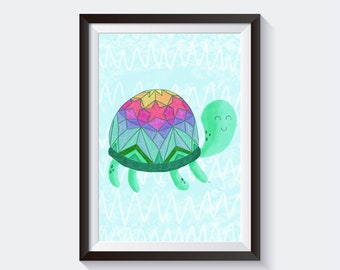 Rainbow Turtle Art Print, Wall Art, Printable, Digital Download