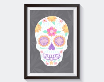 Flower Sugar Skull Art Print, Wall Art, Printable, Digital Download