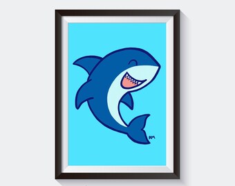 Blue Shark Art Print, Wall Art, Printable, Digital Download