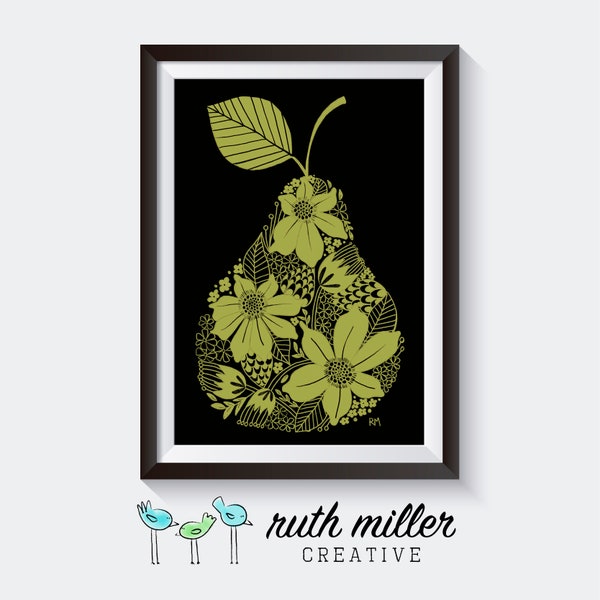 Flower Pear Art Print, Wall Art, Printable, Digital Download