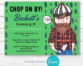 Lumberjack Birthday Party Invitation, Editable, Printable, Digital File, Digital Download