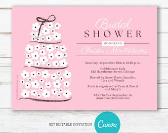 Pink Cake Bridal Shower Invitation, Editable, Printable, Digital File, Digital Download
