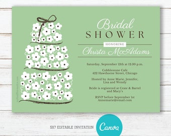 Green Cake Bridal Shower Invitation, Editable, Printable, Digital File, Digital Download