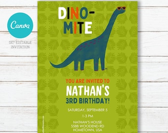 Dino-mite Dinosaur Birthday Invitation, Editable, Printable, Digital File, Digital Download