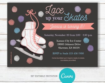 Ice Skating Birthday Party Invitation, Editable, Printable, Digital File, Digital Download