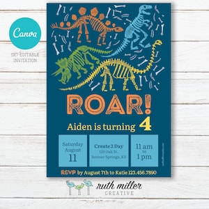 Dinosaur Bones Birthday Party Invitation, Editable, Printable, Digital File, Digital Download