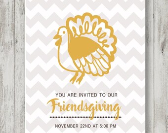 Yellow Friendsgiving Turkey Invite, Printable, Digital File
