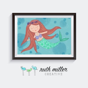 Peaceful Mermaid Art Print, Wall Art, Printable, Digital Download