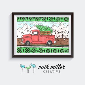 Season&#39;s Greetings Truck Art Print, Wall Art, Printable, Digital Download