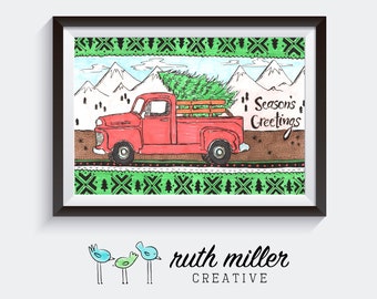 Season's Greetings Truck Art Print, Wall Art, Printable, Digital Download