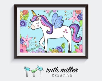 Magical Unicorn Art Print, Wall Art, Printable, Digital Download