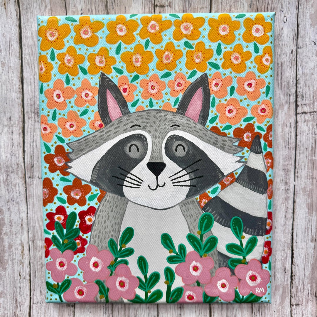 Spring Raccoon Pattern Spring Raccoon Original Acrylic Painting 8x10 - Etsy
