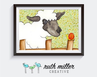 Sheep & Snail Art Print, Wall Art, Printable, Digital Download