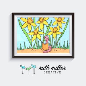 Book Worm Art Print, Wall Art, Printable, Digital File