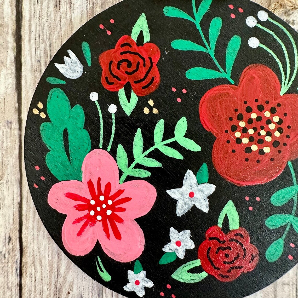 Hand Painted Black Flower and Ivy Christmas Ornament Hand Etsy