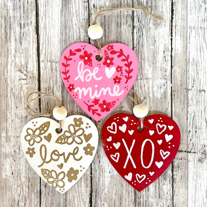 Valentine Hearts Red White Pink Set of 3 Love of my Heart 