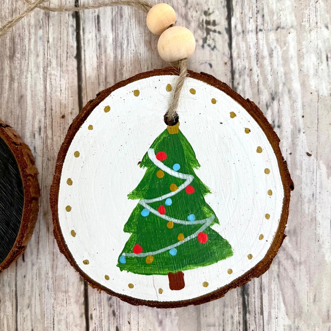 Hand Painted Set of 2 Joy and Christmas Tree Ornaments Hand - Etsy