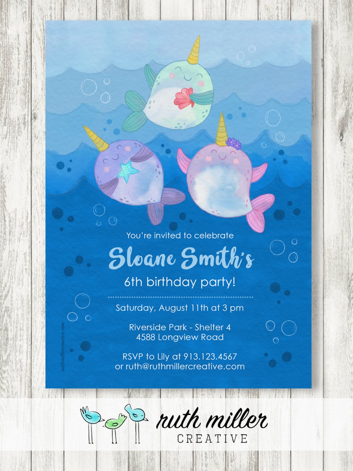 Narwhal Birthday Party Invitation Printable Digital File - Etsy