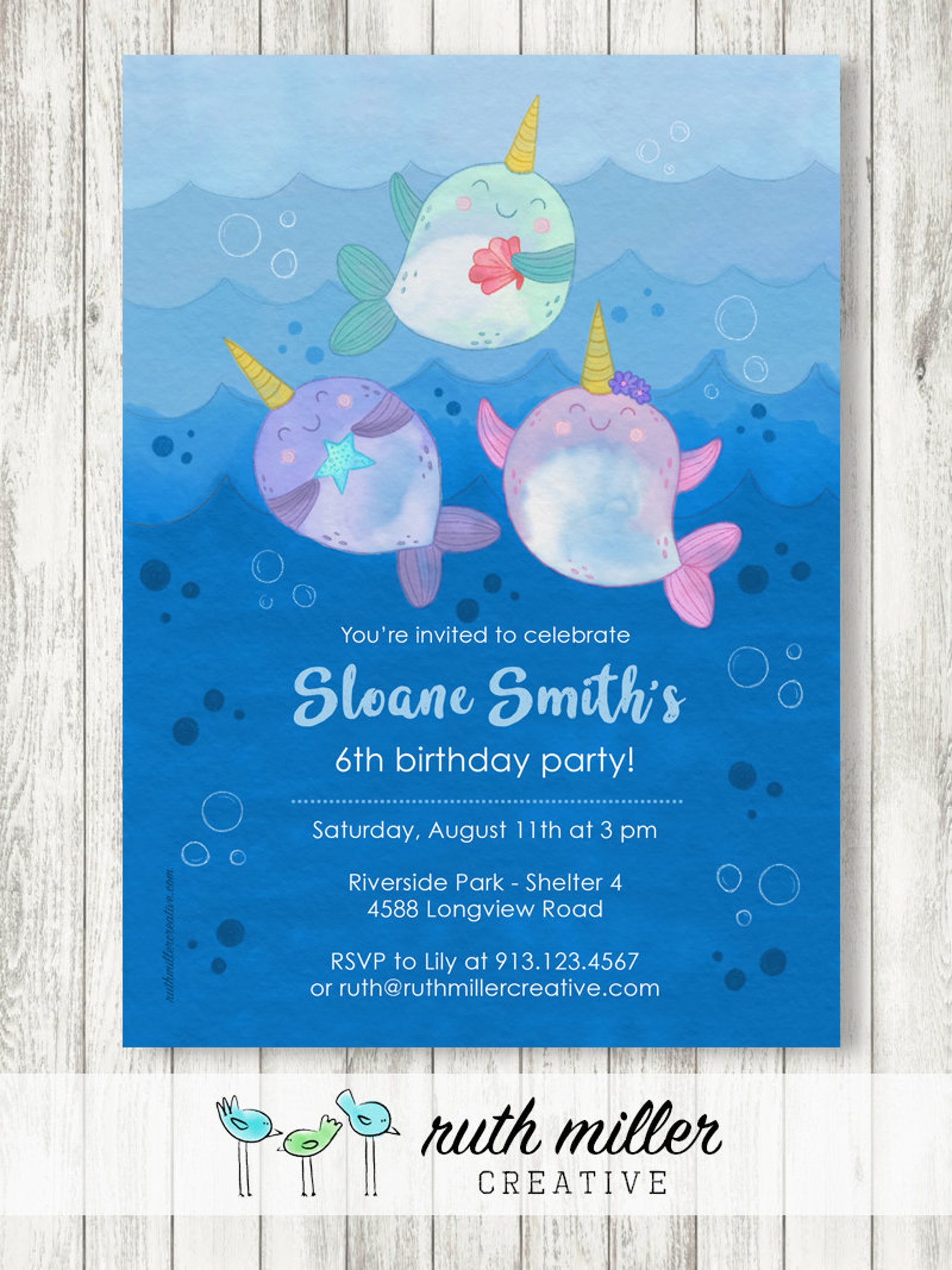 Narwhal Birthday Party Invitation Printable Digital File - Etsy