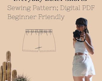 Patrón de costura para calzoncillos bóxer - PDF para principiantes - Pantalones cortos de estar por casa DIY - Patrón de costura digital