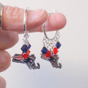 New England Patriots Red and Navy Crystal 23 mm Hoop Earrings