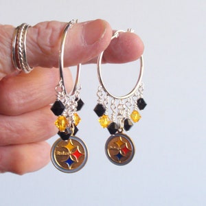 Pittsburgh Steelers Black and Gold Crystal 32 mm Hoop Earrings
