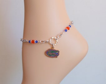Florida Gators Orange and Blue Crystal Adjustable Anklet Bracelet