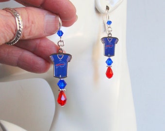 Buffalo Bills Red and Blue Crystal Jersey Charm SS Ear Wire Earrings