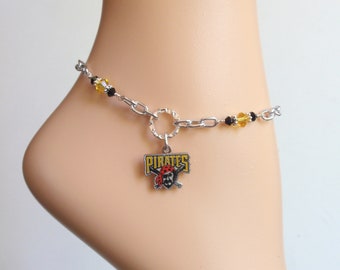 Pittsburgh Pirates Black and Gold Crystal Adjustable Anklet