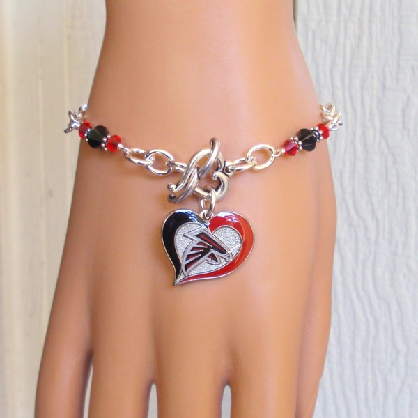 Atlanta Falcons Red and Black Crystal Charm Bracelet