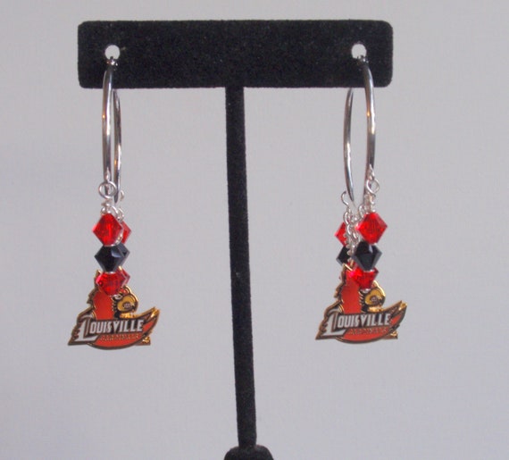 Louisville Cardinals Red and Black Crystal 32 mm Hoop Earrings